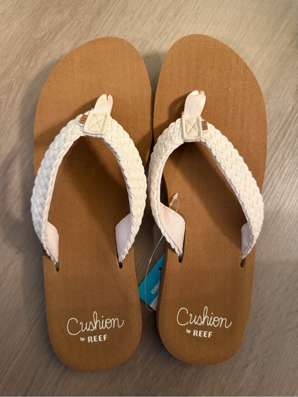 Reef Women's Tan Footbed White Braided Strap Sandals